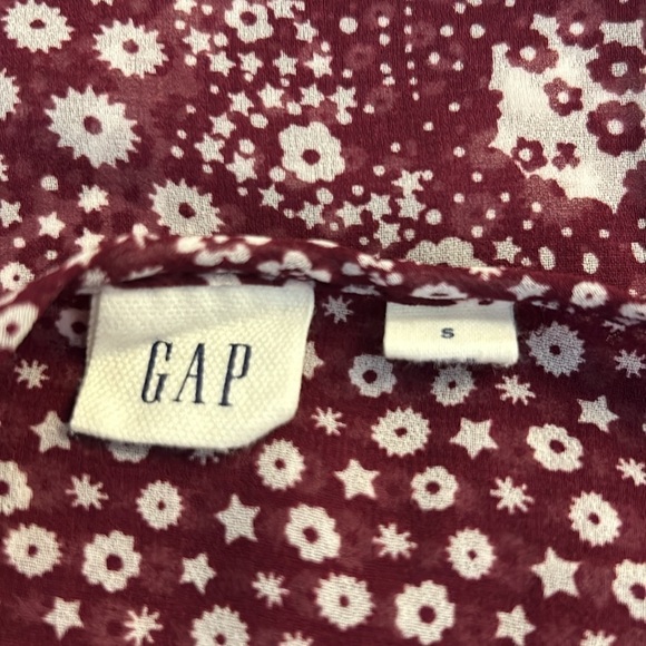 GAP Burgundy & White Floral Sheer Boho V-Neck Long Sleeve Top Size Small - Picture 5 of 5